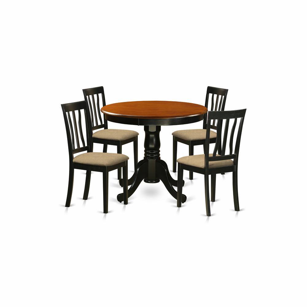 Back. East West Furniture - ANTI5-BLK-C 5 Pc Kitchen Table set-small Kitchen Table and 4 Kitchen Dining Chairs - Black & Cherry.