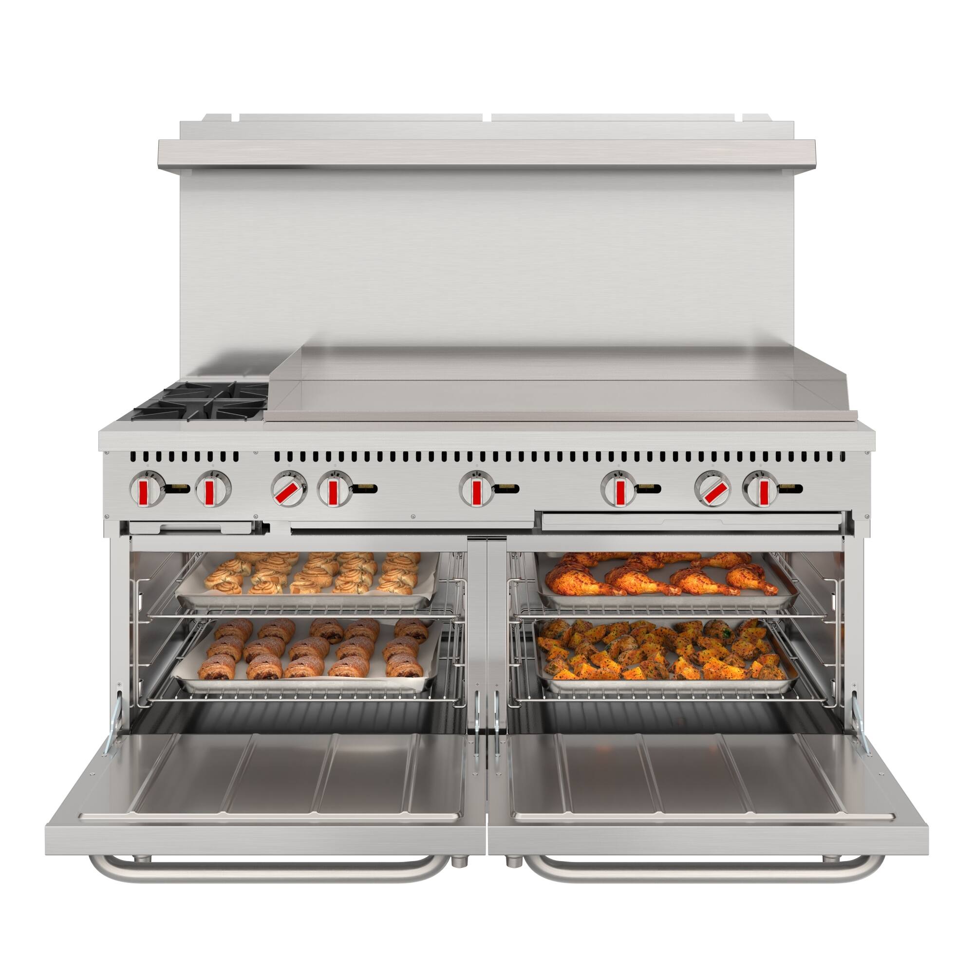 Angle. Koolmore - 60 in. Dual Oven Commercial Range with 48 in. Griddle and 2 Burners in Stainless-Steel (KM-CRG482-NG) - Stainless Steel.