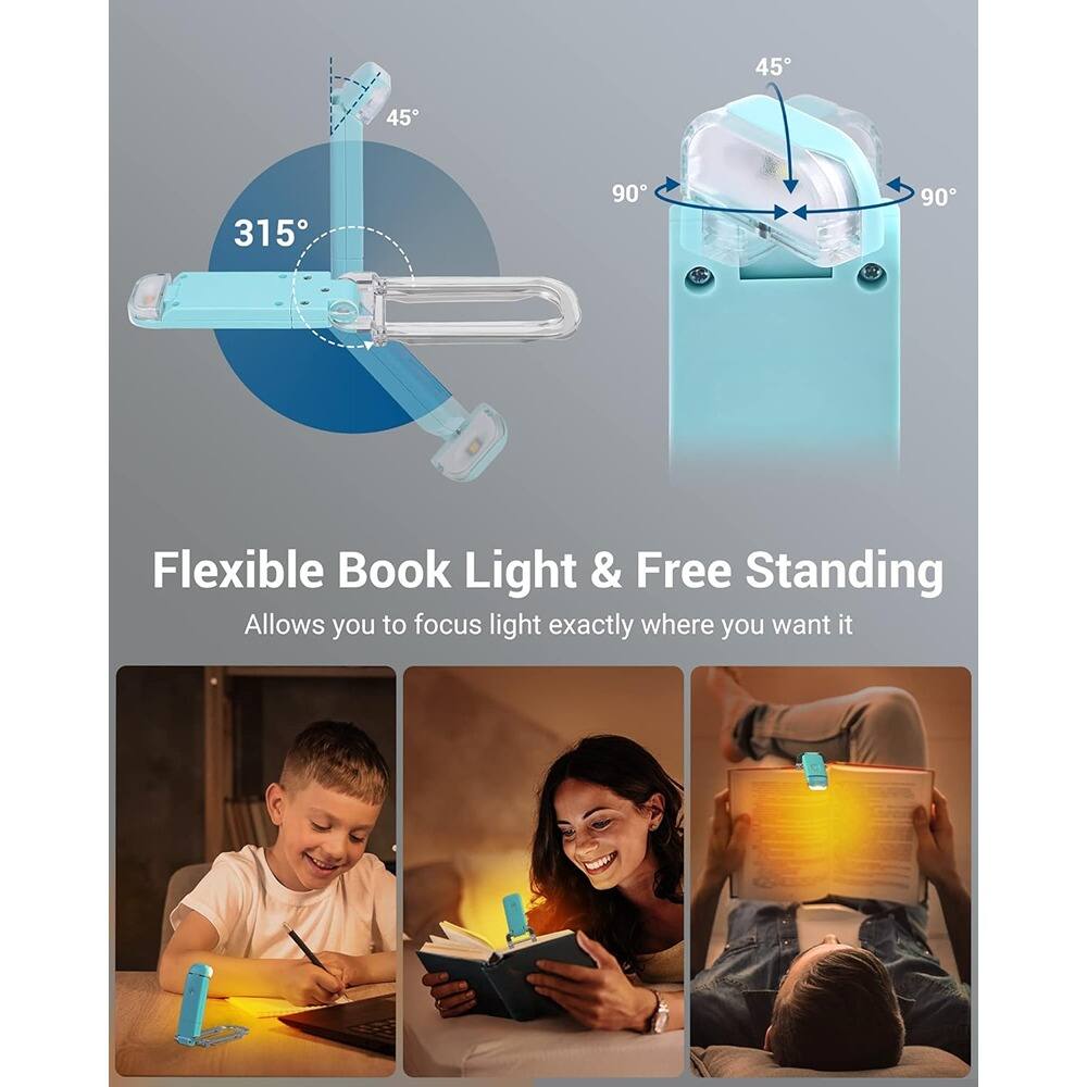 Flexible Book Light & Free Standing  
Allows you to focus light exactly where you want it  

45° 45° 315° 90° 90°