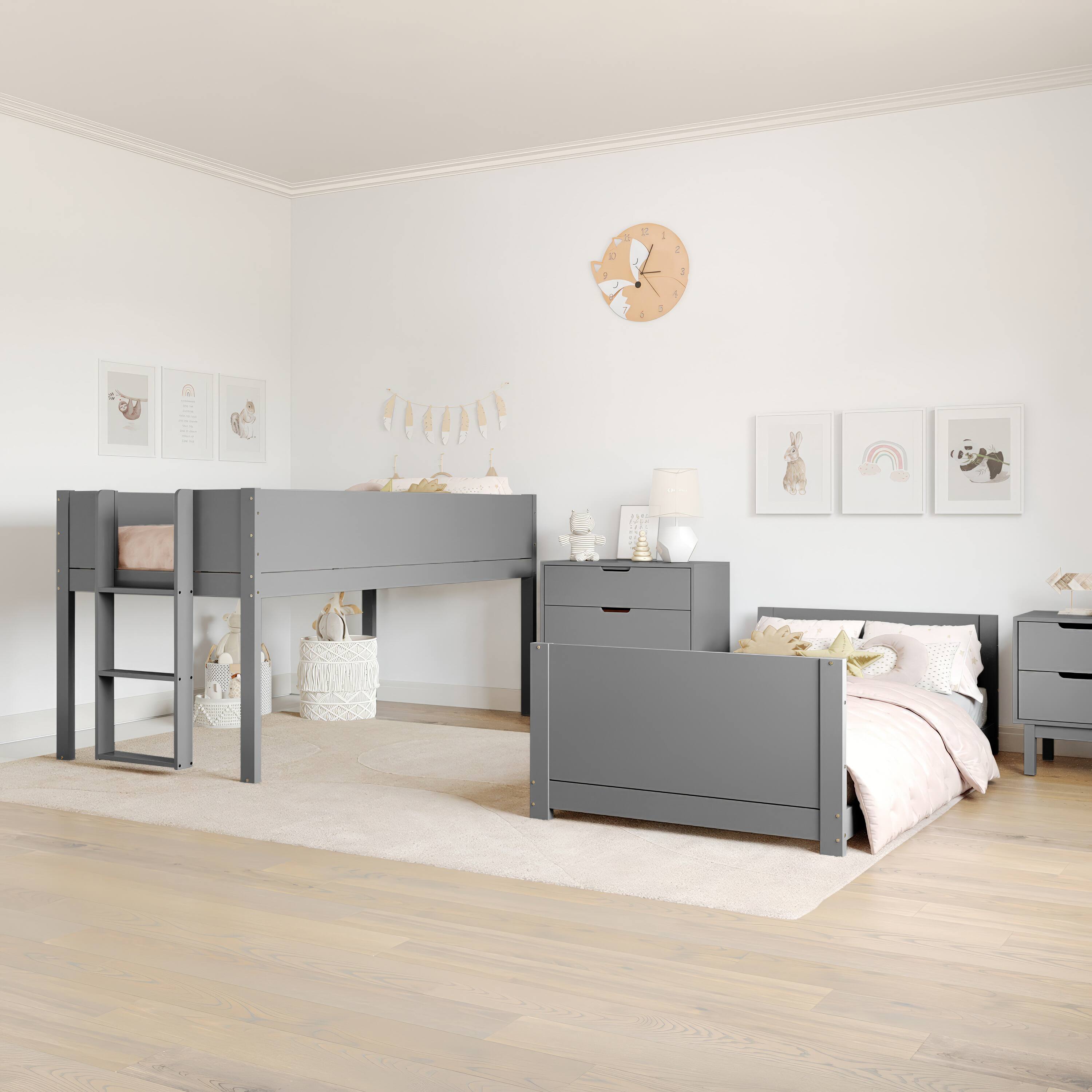 Alt View 2. Flash Furniture - Dallas Bunk Bed Twin Over Twin, Convertible Solid Wood Bunk Bed Frame with Ladder for Kids, No Box Spring Needed in Gray - Gray.