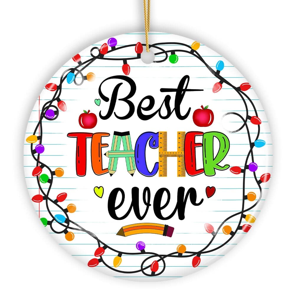OrnamentallyYou - Best Teacher Ever Christmas Ornament Holiday Sparkle Gift for Educators - Multi-colored