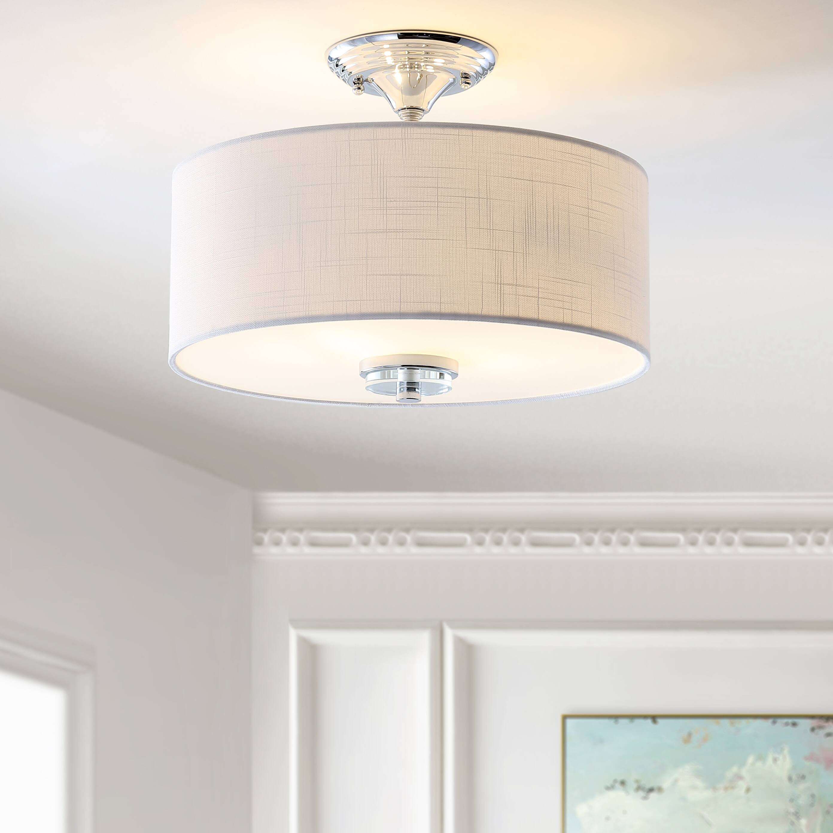 Alt View 1. Jonathan Y - Marc 15" Metal/Crystal LED Semi-Flush Mount, Chrome/White - Chrome.