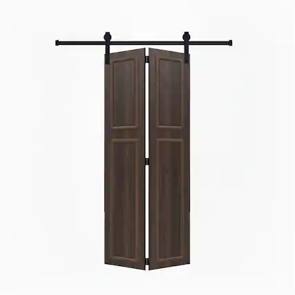 Front. Boyel Living - Antique brown Modern 2-Panel Barn Sliding Door 36-in L x 0.75-in W x 96-in H with Hardware Kit - Antique brown.