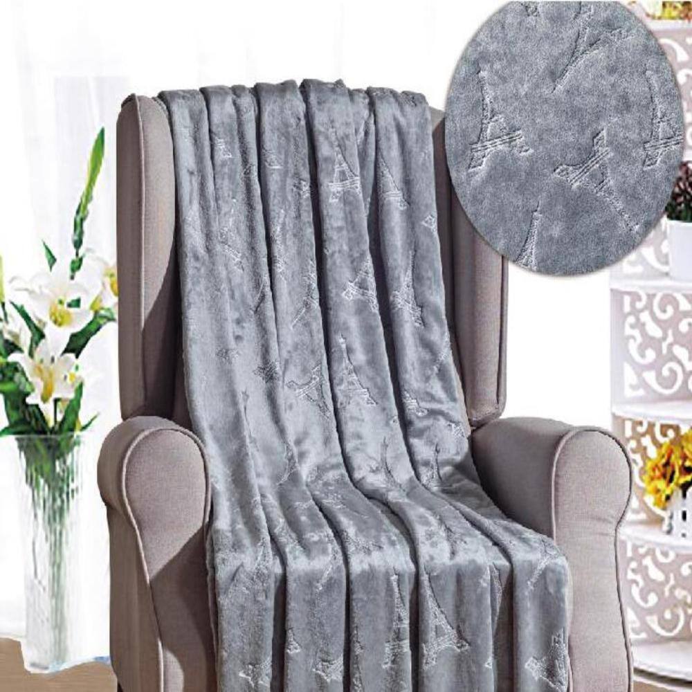 Alt View 1. Noble House - Eiffel Tower Premium Microplush Super Soft Embossed Pattern All Season 50" x 60" Throw Blanket, Grey - Grey.