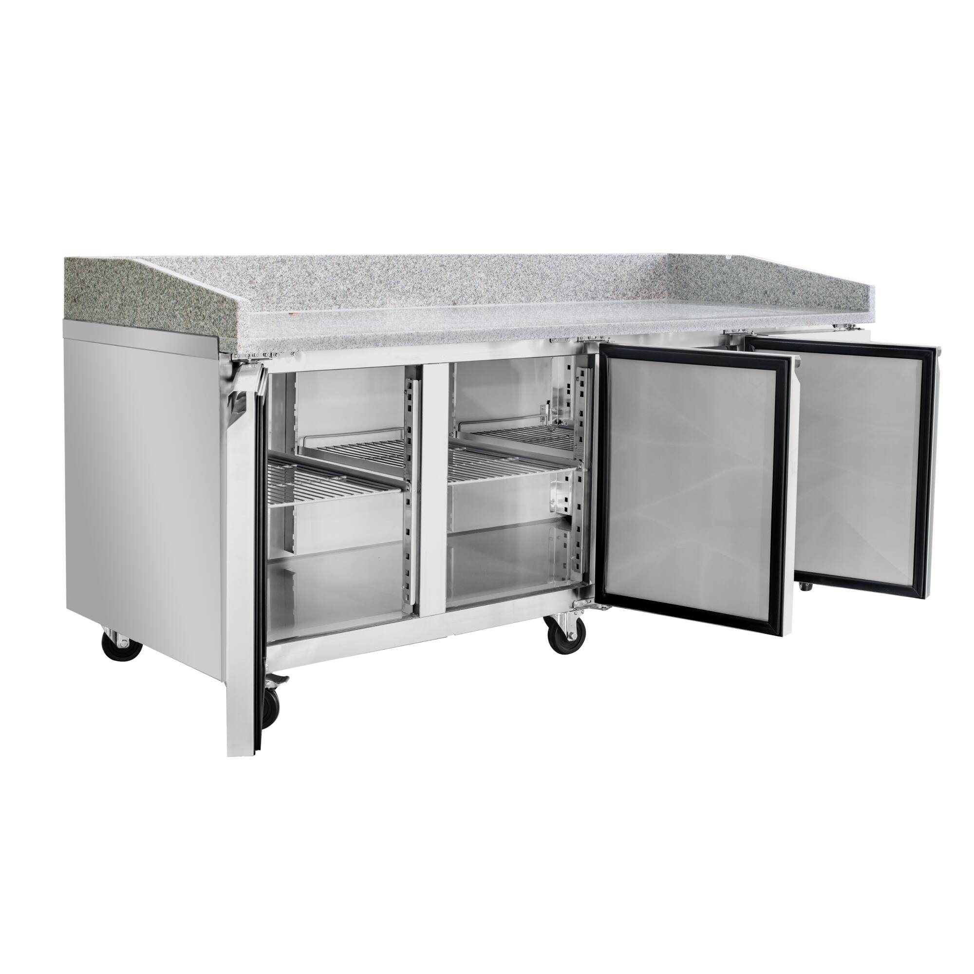 Alt View 5. Koolmore - 79 in. Three-Door Commercial Granite Top Refrigerated Pizza Prep Counter in Stainless-Steel (KM-RPPS-3D79-GRT) - Stainless-Steel.