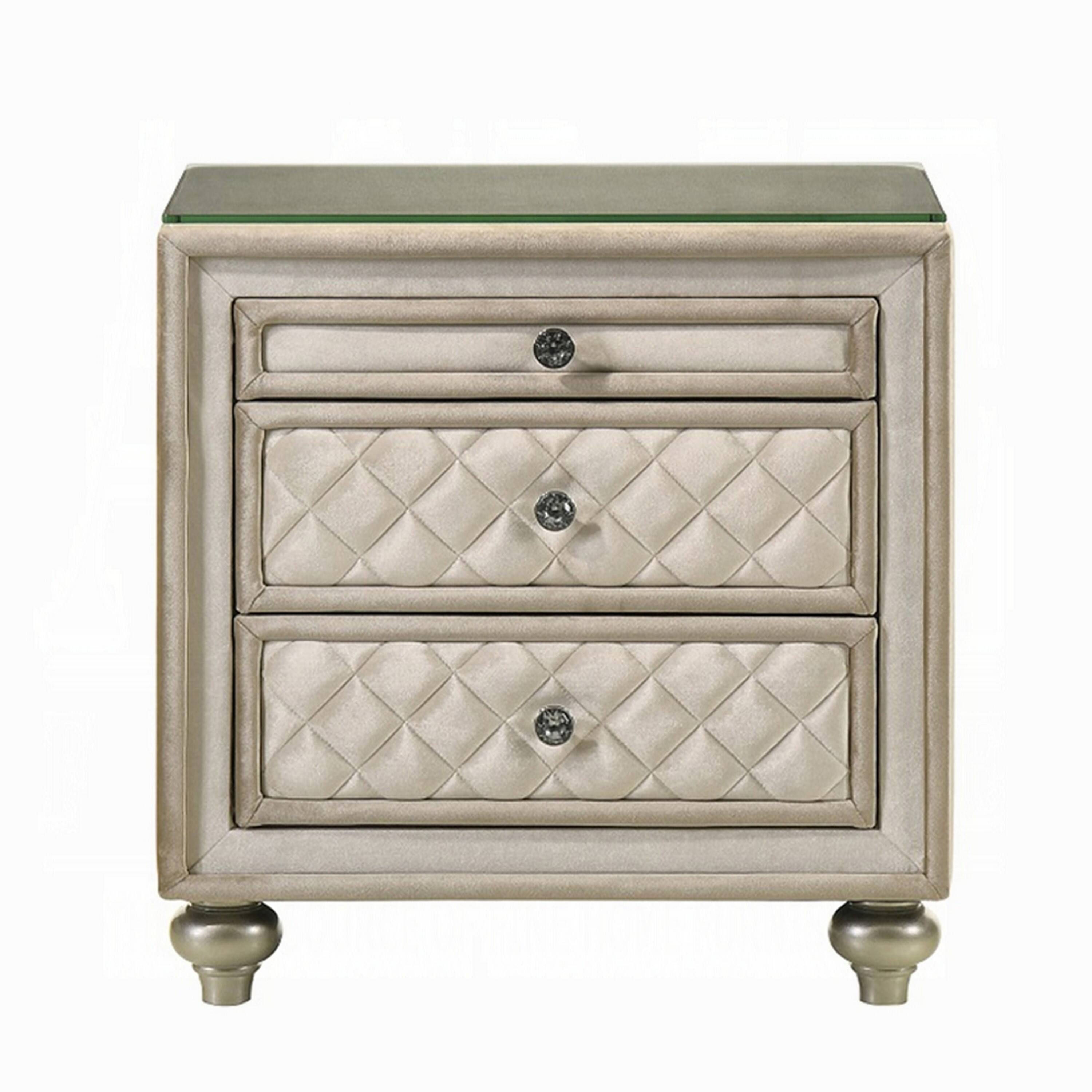 Alt View 1. Manhattan Lane - Willa Nightstand, 2 Drawers, Pull Out Tray, 27 Inch Wood - Beige, Clear.