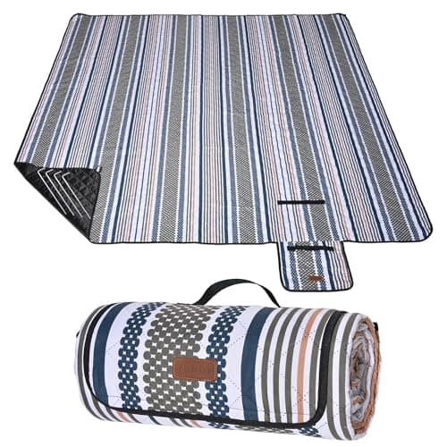 Earthley Blooms - Oversized Waterproof Picnic Mat Dustproof Washable Outdoor Beach Mat. Suitable For Camping Party And Concer - Dark Blue & Light Green-5' x 6'8" (Square)