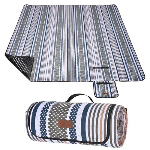 Front. Earthley Blooms - Oversized Waterproof Picnic Mat Dustproof Washable Outdoor Beach Mat. Suitable For Camping Party And Concer... - Dark Blue & Light Green-5' x 6'8" (Square).