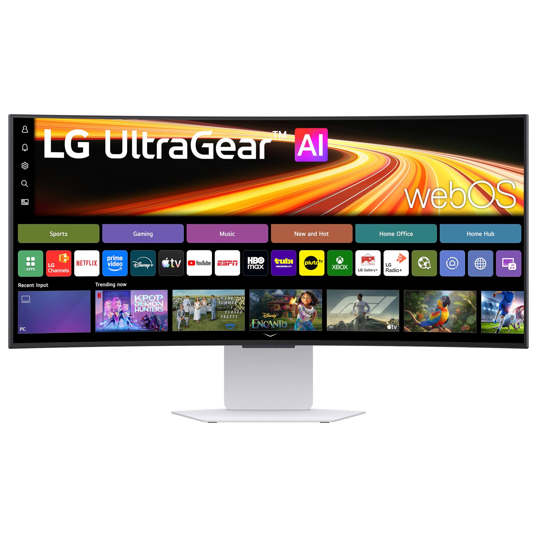 TM LG UltraGear AI webOS Sports Gaming Music New and Hot Home Office Home Hub APPS prime LG NETFLIX video Disney+ Channels tv YouTube ESPN HBO tubi max | pluto tv XBOX LG Gallery Radio+ J Recent Input Trending - PC KPOP DEMON HUNTERS .. TERRLE PA TURAZE PRODEP Disne ENCANTO