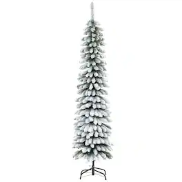 Homcom - Slim Unlit Snow Flocked Pencil Christmas Tree, Realistic Branches 395 Tips - Green