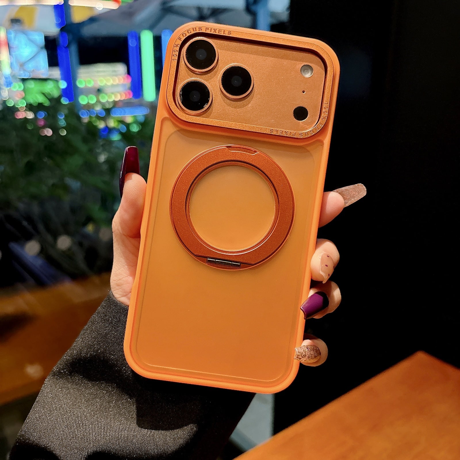 Dteck - Frosted Magnetic Case for Apple iPhone 17 Pro with 360 Rotating Kickstand, Shockproof Anti-Drop Protective Cover - Orange