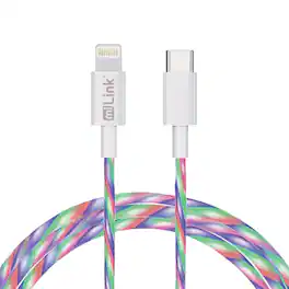 miLink - 1-Pack 2M/6.6FT Glowing Light Streamer Type-C to 8-pin Charging & Data Cable (Multi-color)
