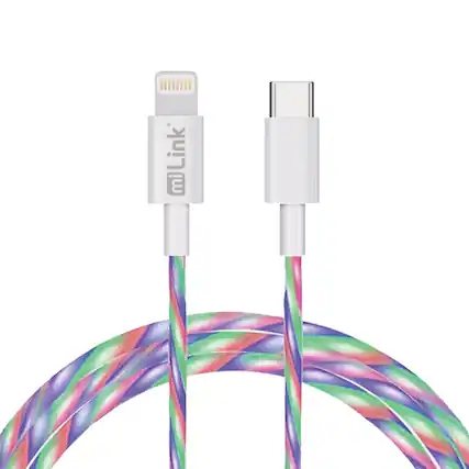 Front. miLink - 1-Pack 2M/6.6FT Glowing Light Streamer Type-C to 8-pin Charging & Data Cable (Multi-color).