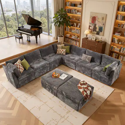 Front. Ovios - 9 PCS Modular Sectional Sofa Oversized L Shaped Sectional Couch with Ottoman for Living Room - Gray.