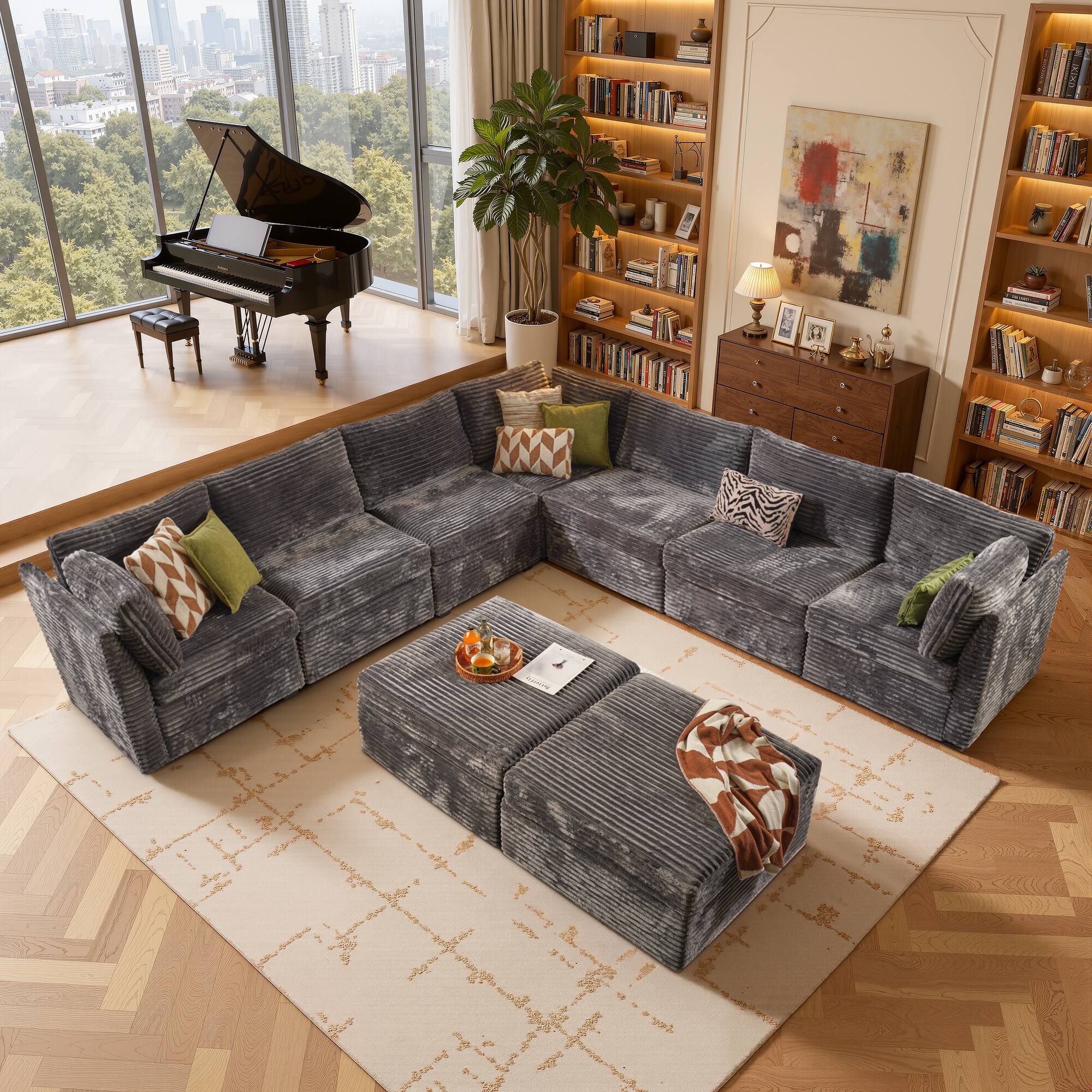 Front. Ovios - 9 PCS Modular Sectional Sofa Oversized L Shaped Sectional Couch with Ottoman for Living Room - Gray.