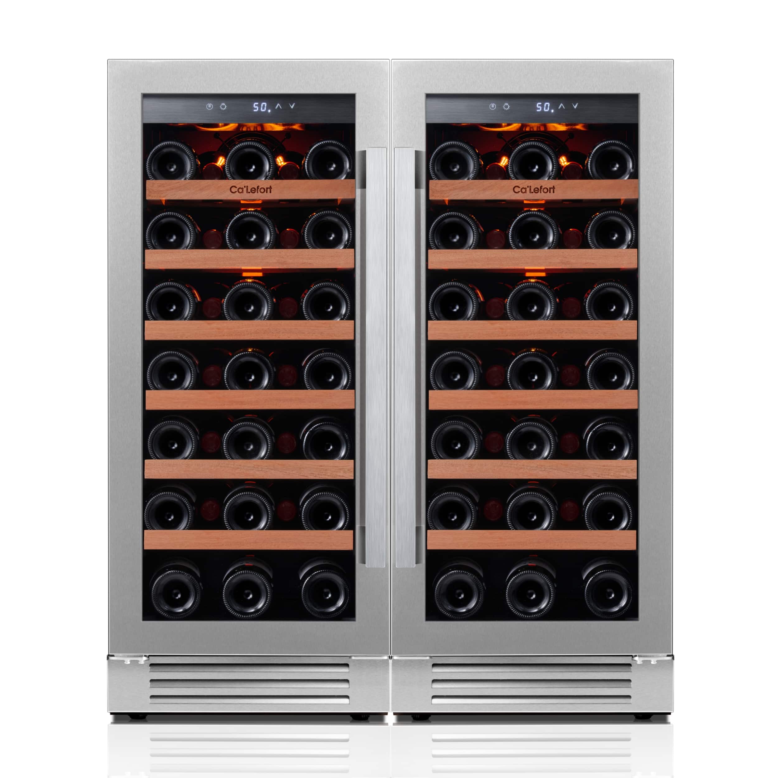 Ca'Lefort - 30 Inch Wine Fridge,66 Bottle Wine Cooler Refrigerator,3 LED Wine Fridge, Built-in or Freestanding Fridge - Stainless Steel