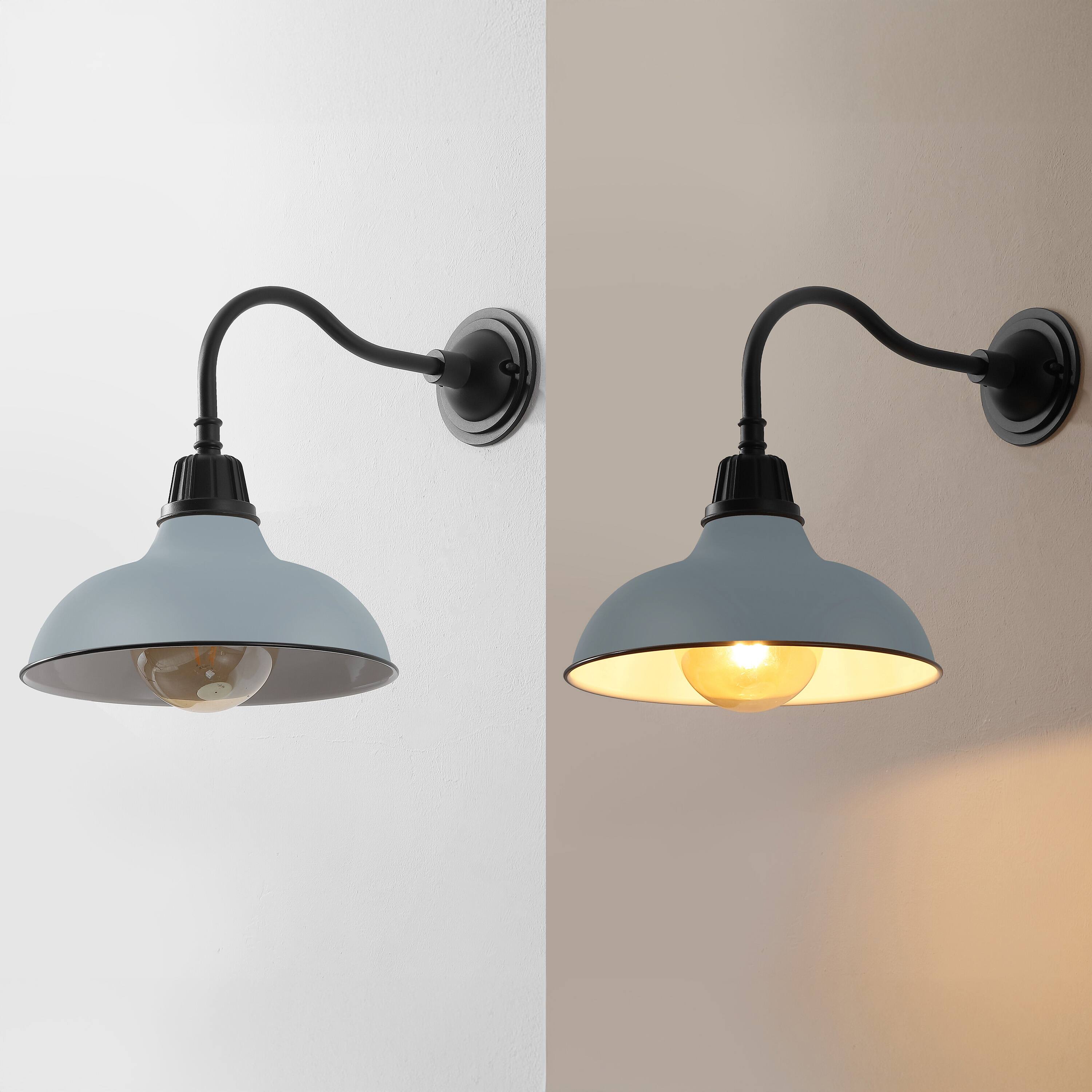Alt View 4. Jonathan Y - Aurora 12.25" 1-Light Farmhouse Industrial Indoor/Outdoor Iron LED Gooseneck Arm Outdoor Sconce, Matte Silver Blue - Matte Silver Blue/Black.
