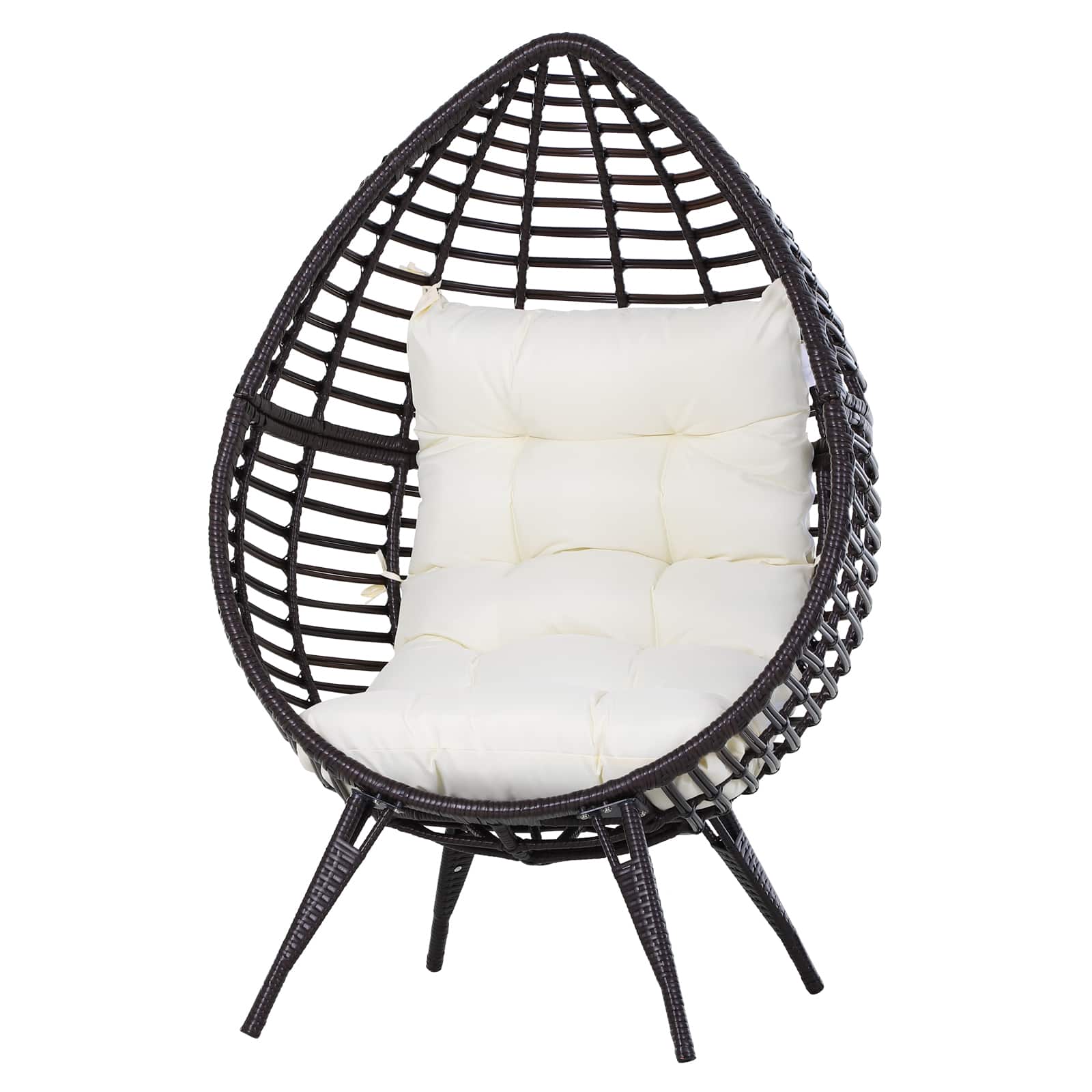 Outsunny - Patio Wicker Egg Chair w/ Soft Cushion, Teardrop Cuddle Seat, Outdoor / Indoor Patio Chair, PE Plastic Rattan Furniture - Beige