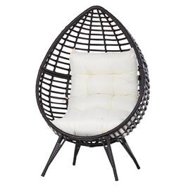 Outsunny - Patio Wicker Egg Chair w/ Soft Cushion, Teardrop Cuddle Seat, Outdoor / Indoor Patio Chair, PE Plastic Rattan Furniture - Beige
