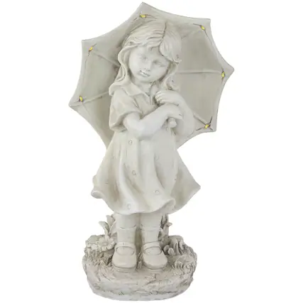Front. Northlight - 18" Solar LED Lighted Girl with Umbrella Outdoor Garden Statue - Gray.