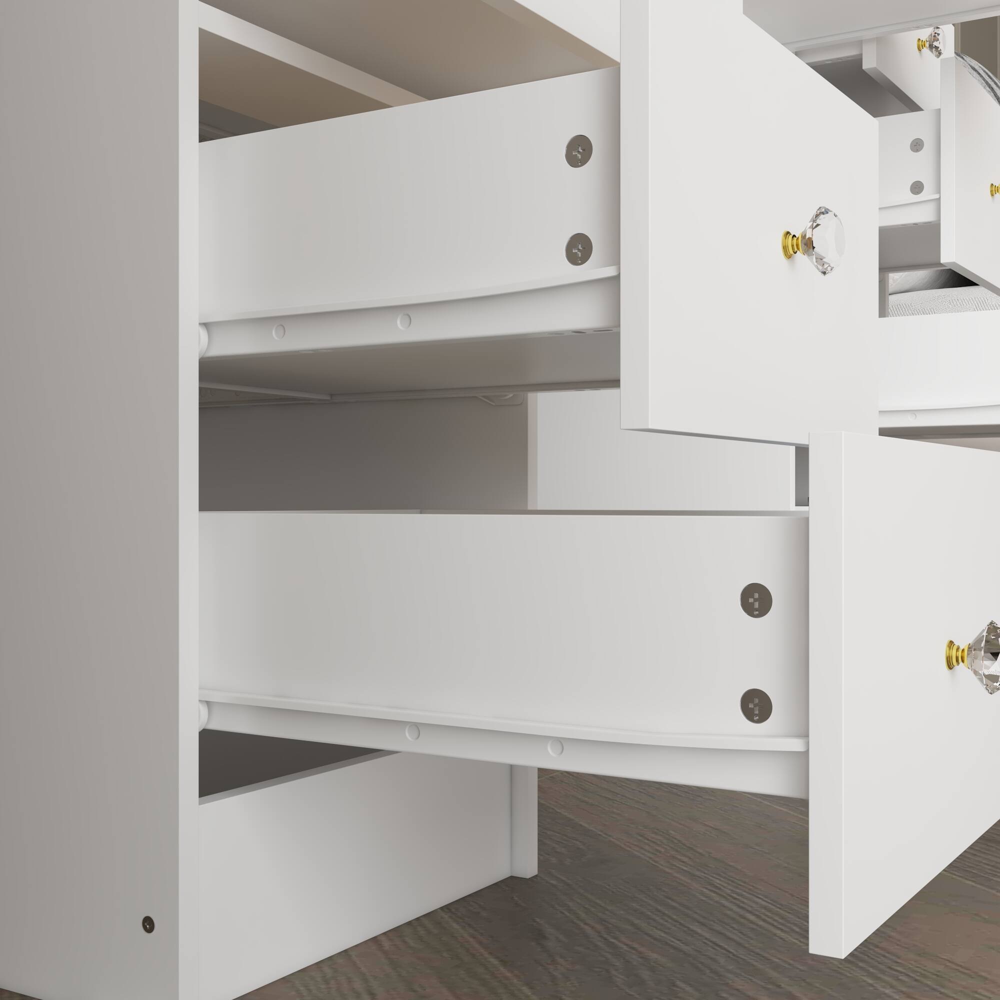 Alt View 7. Famapy - LED Tri-Fold Mirror Vanity Desk Set Adjustable Color Temperature Dimmable Lights Modern Dressing Table - White.