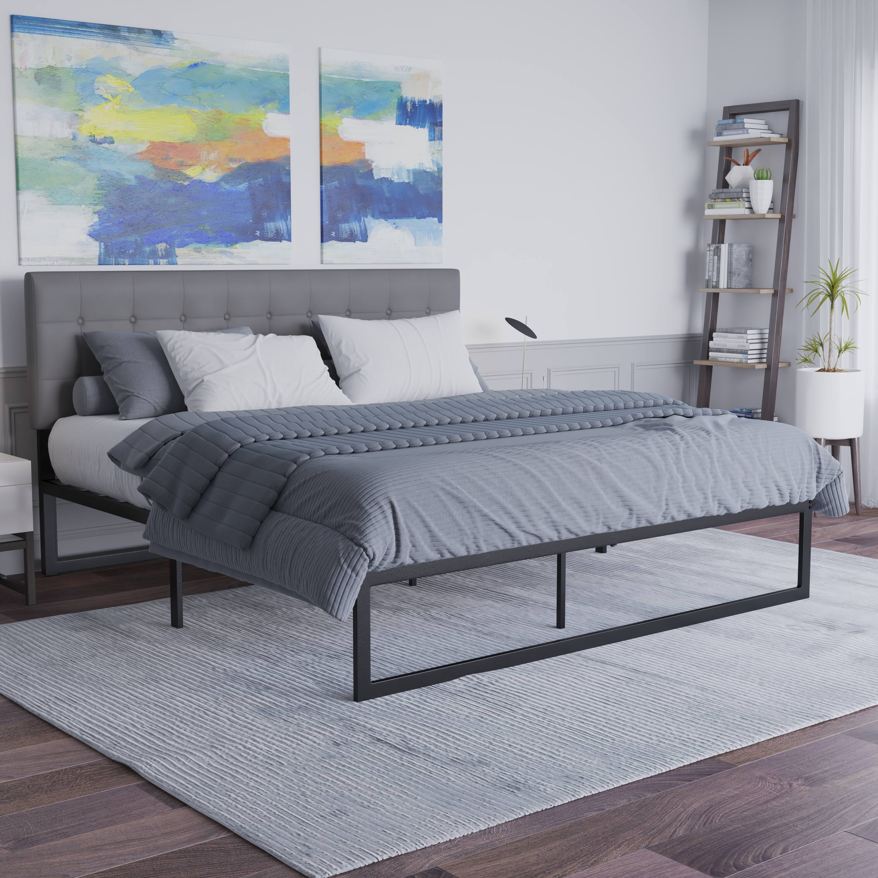 Alt View 4. Emma + Oliver - 14" Metal Platform Bed with Steel Slat Support and 12.5" of Underbed Storage - No Box Spring or Foundation Required - Black.