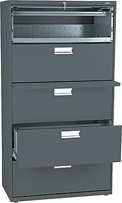 Front. HON - Brigade 600 Series Lateral File Cabinet, A4/Legal/Letter, 5-Drawer, Charcoal, 19 1/4"D (685LS) - Charcoal.