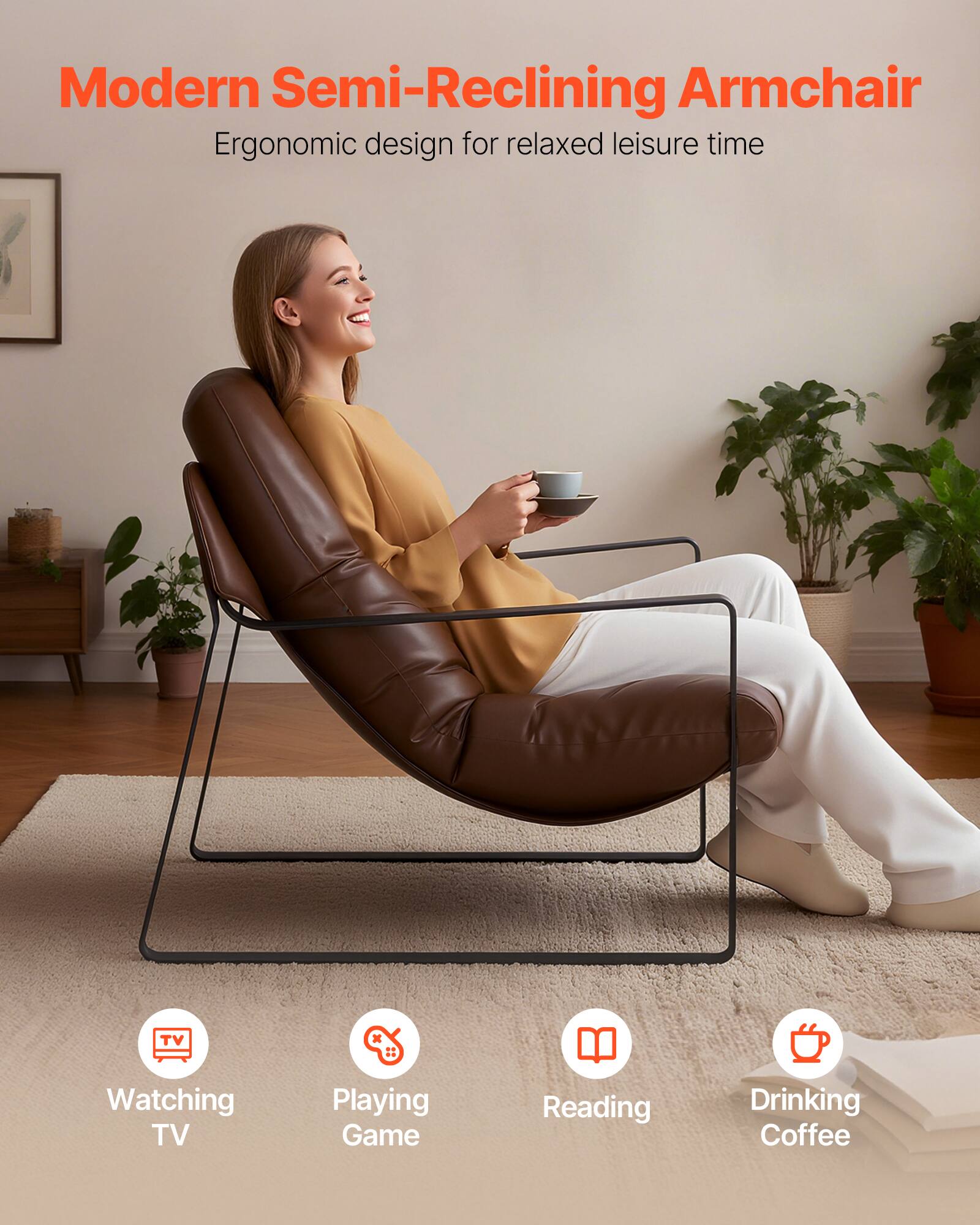 Modern Semi-Reclining Armchair  
Ergonomic design for relaxed leisure time  

- Watching TV  
- Playing Game  
- Reading  
- Drinking Coffee