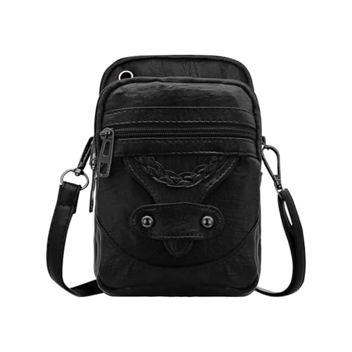 Front. DORLUKFU - women Small Crossbody Phone Bags, Soft Leather Shoulder Bag with Headphone Jack, Small Crossbody Bag for Women - Black.