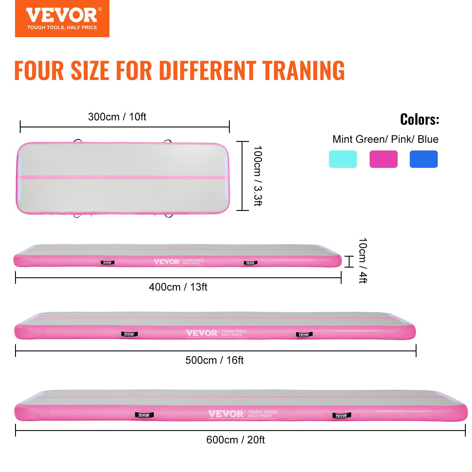VEVOR TOUGH TOOLS, HALF PRICE FOUR SIZE FOR DIFFERENT TRAINING

300cm / 10ft 100cm / 3.3ft

Colors: Mint Green/ Pink/ Blue

VEVOR TOOLS

400cm / 13ft 10cm / 4ft

VEVOR HALF PRICE

500cm / 16ft

VEVOR TOUGH TOOLS

600cm / 20ft