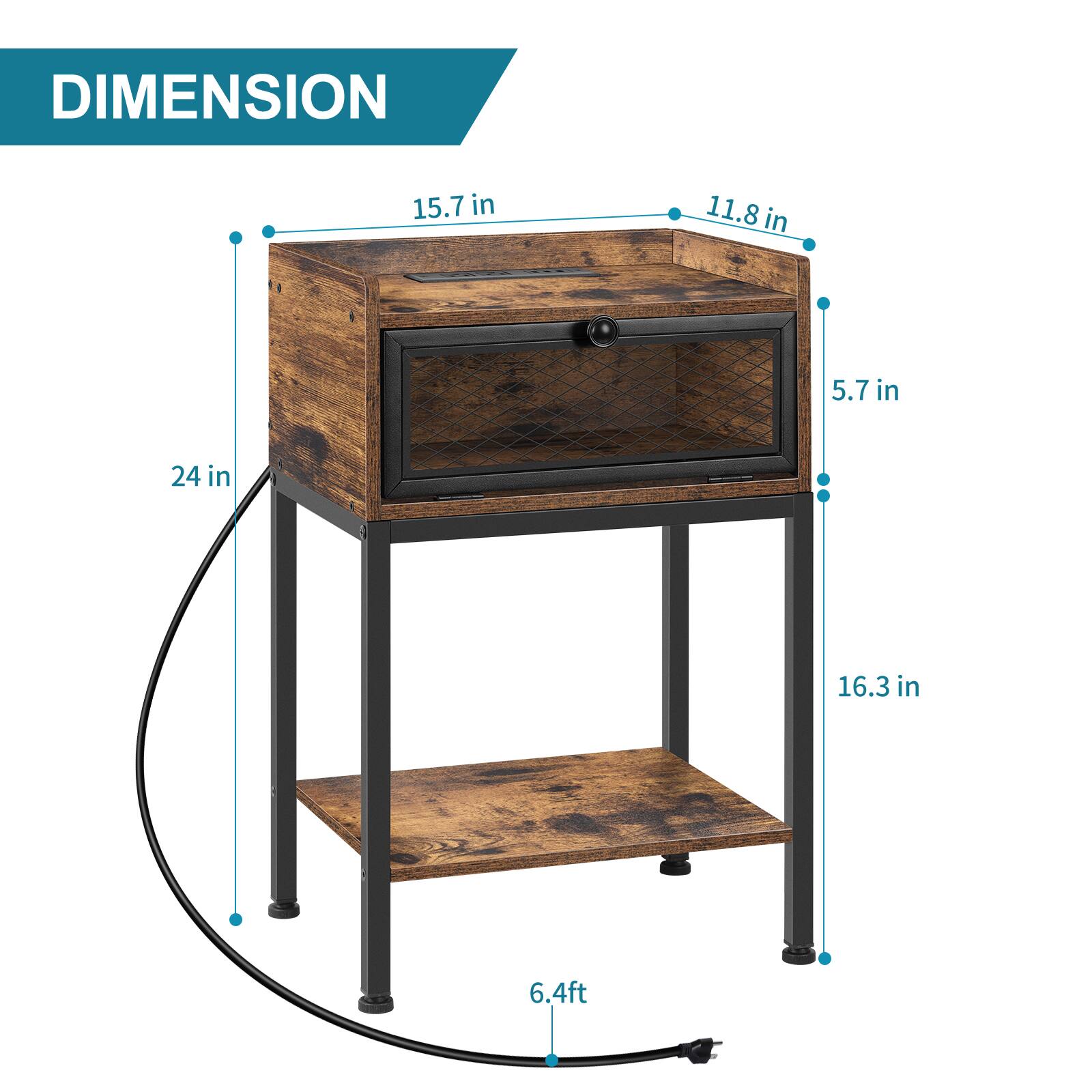 DIMENSION 15.7 in 11.8 in 5.7 in 24 in 16.3 in 6.4 ft