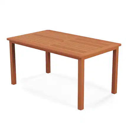 Front. Gymax - Gymax Patio Solid Wood Dining Table w/ Umbrella Hole Teak Oil Finish Rectangular - Natural.