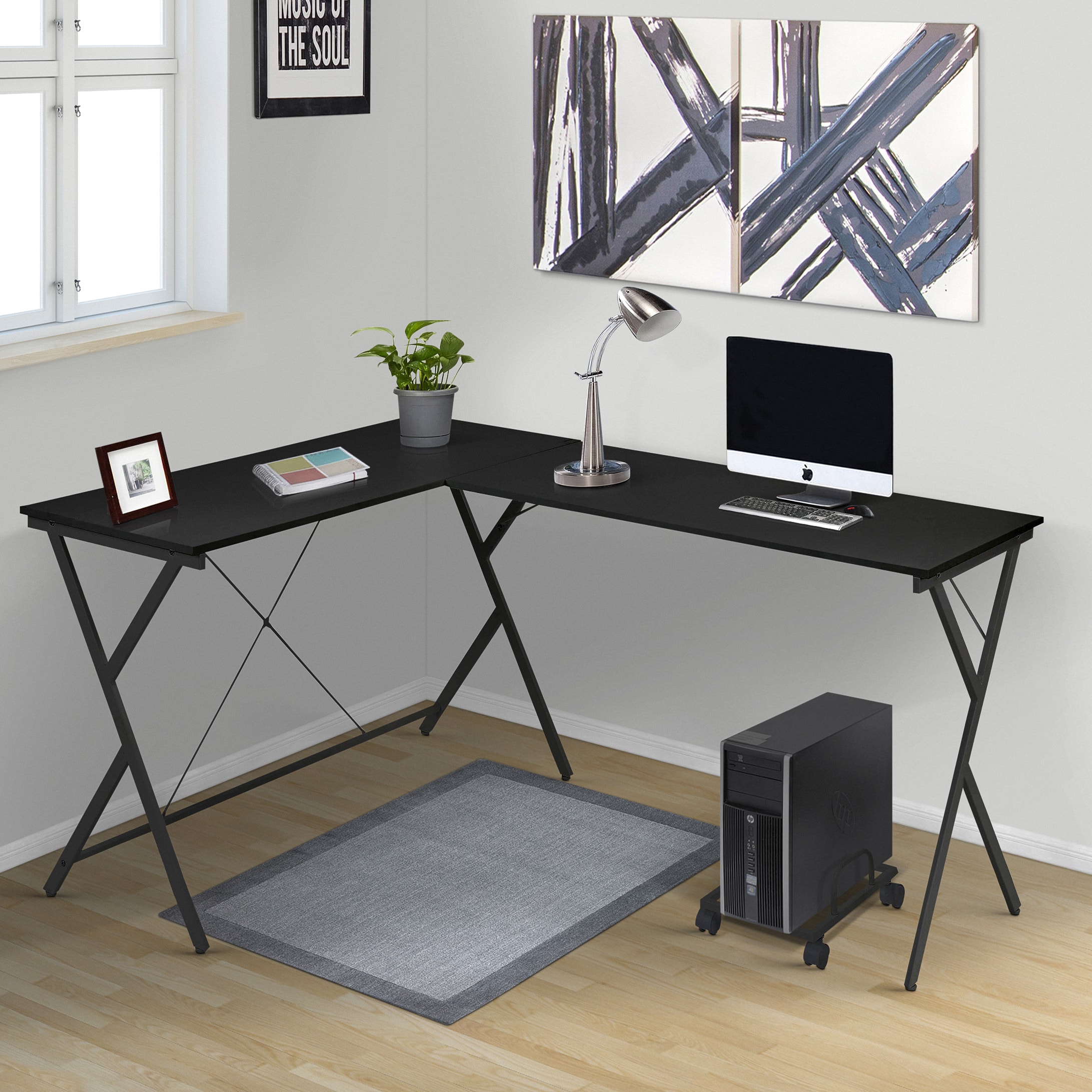 Tiramisubest - L-shaped Computer Desk with CPU Holder - Black
