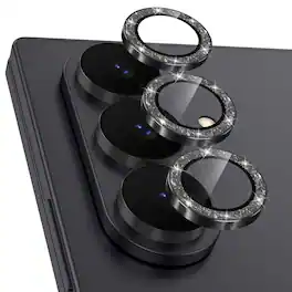 Dteck - Glitter Camera Lens Protector for Samsung Galaxy Z Fold8 Ultra, 9H Tempered Glass Metal Individual Lens Cover - Black