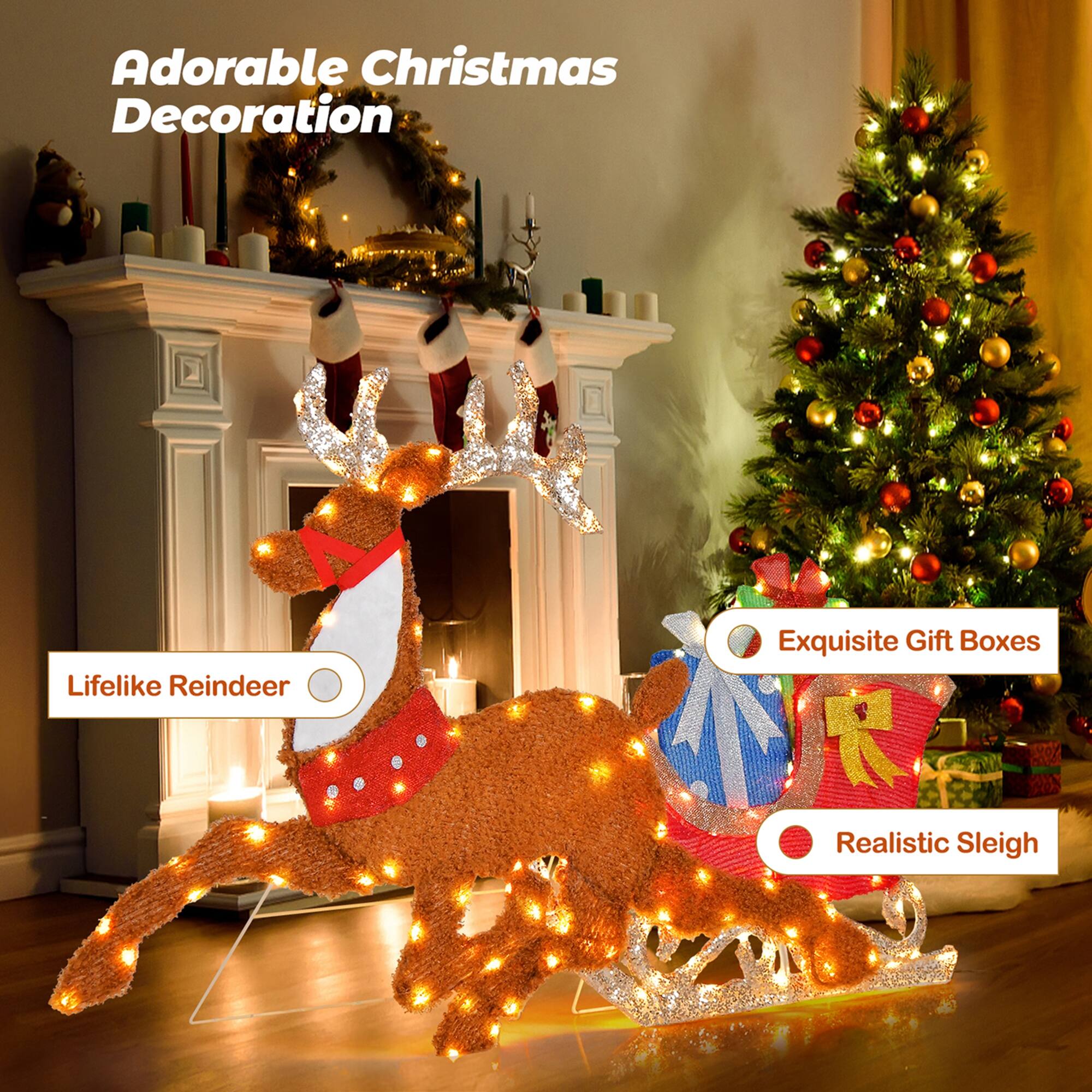 Adorable Christmas Decoration Lifelike Reindeer Exquisite Gift Boxes Realistic Sleigh