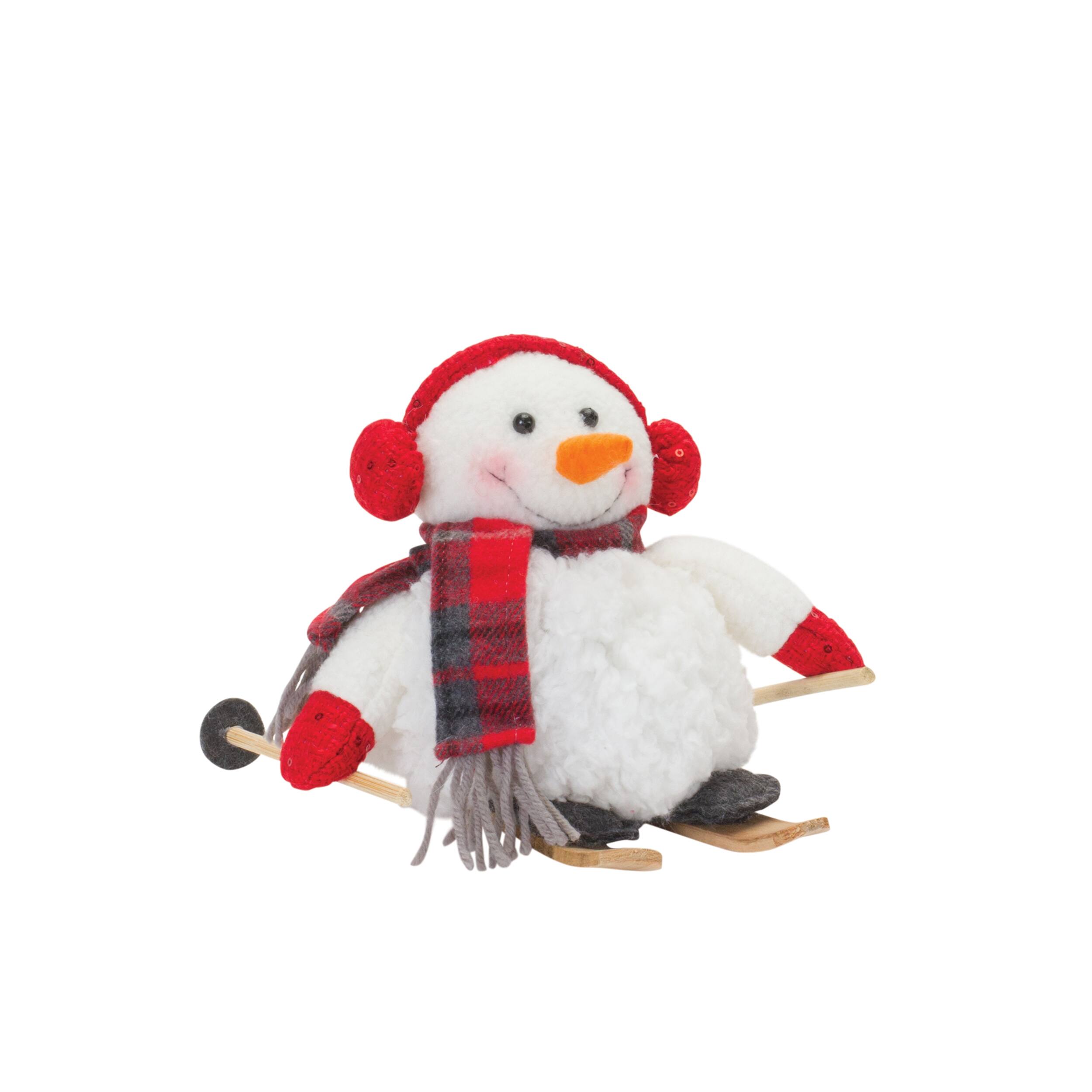 Left. BreeBe - Plush Winter Sport Snowman Shelf Sitter (Set of 2) - White, Red.