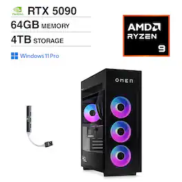 HP - OMEN MAX 45L Desktop PC (Ryzen 9 9900X3D, 64GB, 4TB SSD, GeForce RTX 5090, WiFi 7, Win 11 Pro) w/USB Hub - Shadow Black