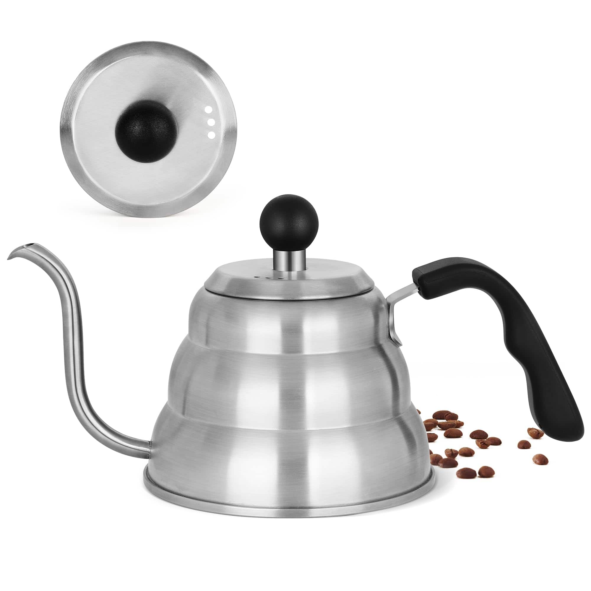 Dapper Styles - Tea Kettle With Pot Stovetop Gooseneck Teapot Pour Over Coffee 6 Cup - Silver-0.9 Quarts