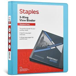 Staples - 1" 3-Ring View Binders, D-Ring - Light Blue