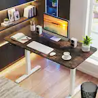 Front. Pefilos - Electric Standing Desk with LED Display & 2 Memory Height Settings, Height Adjustable Sit Stand Desk for Home Office - Rustic Brown.