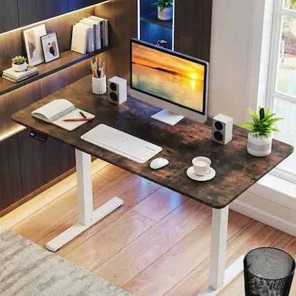 Front. Pefilos - Electric Standing Desk with LED Display & 2 Memory Height Settings, Height Adjustable Sit Stand Desk for Home Office - Rustic Brown.