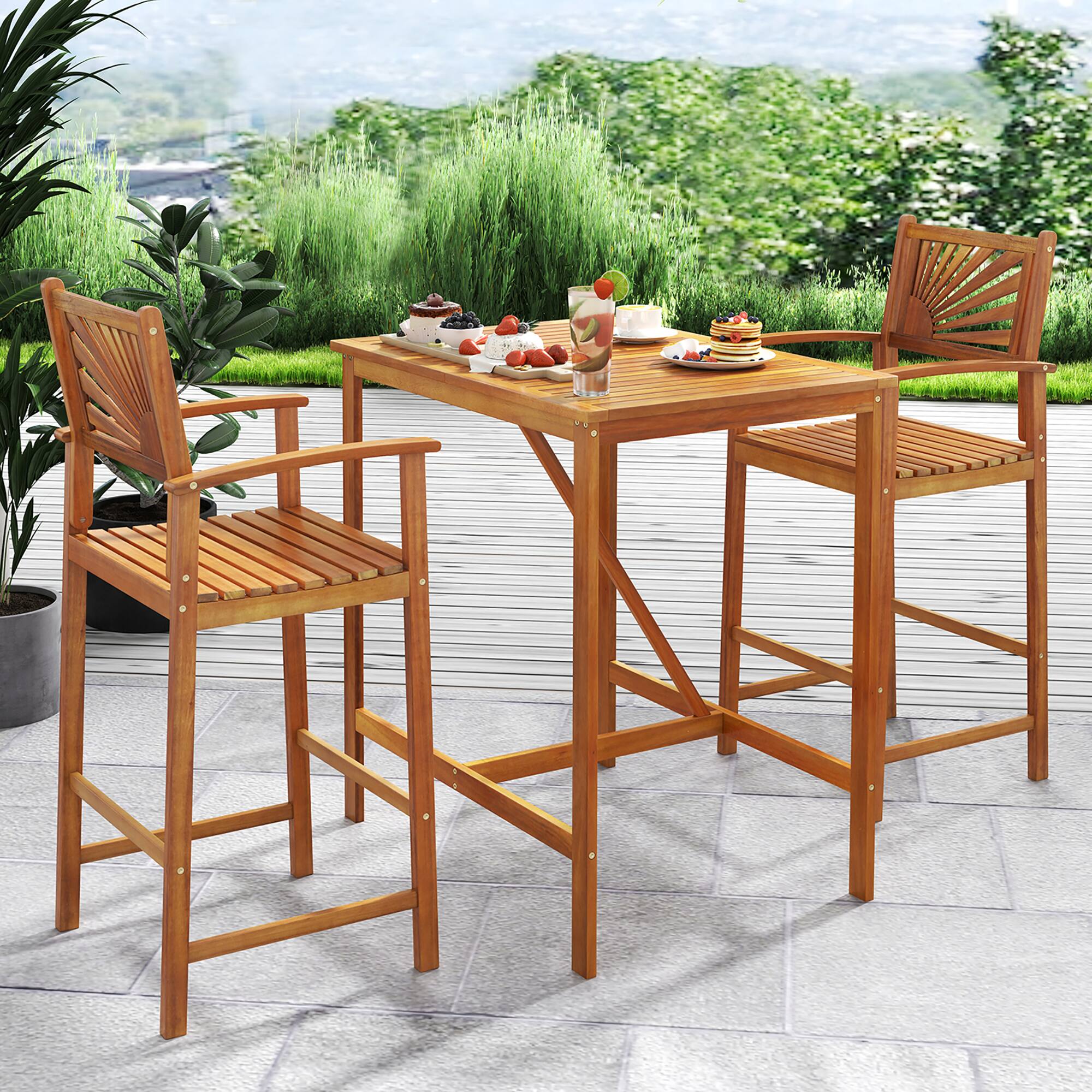 Alt View 8. Gymax - Gymax Set of 4 Outdoor Acacia Wood Bar Stools Bar Height Patio Chairs w/ Backrests - Natural.