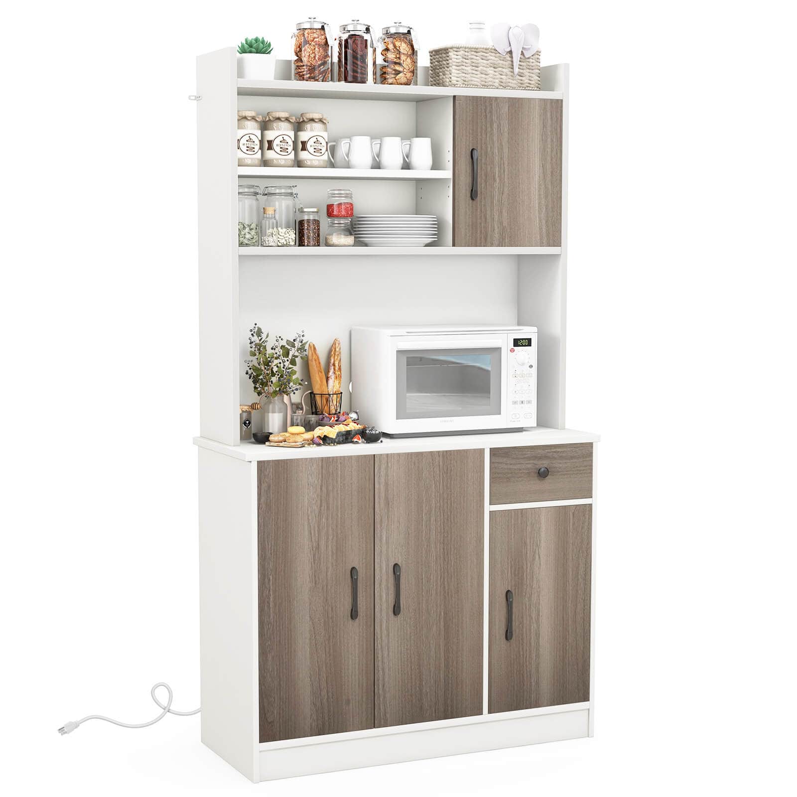 Front. Costway - 4-Door 71'' Kitchen Buffet Pantry Storage Cabinet w/Hutch Adjustable Shelf - White.