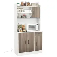 Costway 4-Door 71'' Kitchen Buffet Pantry Storage Cabinet w/Hutch Adjustable Shelf - White - Front_Zoom
