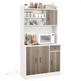 Costway - 4-Door 71'' Kitchen Buffet Pantry Storage Cabinet w/Hutch Adjustable Shelf - White