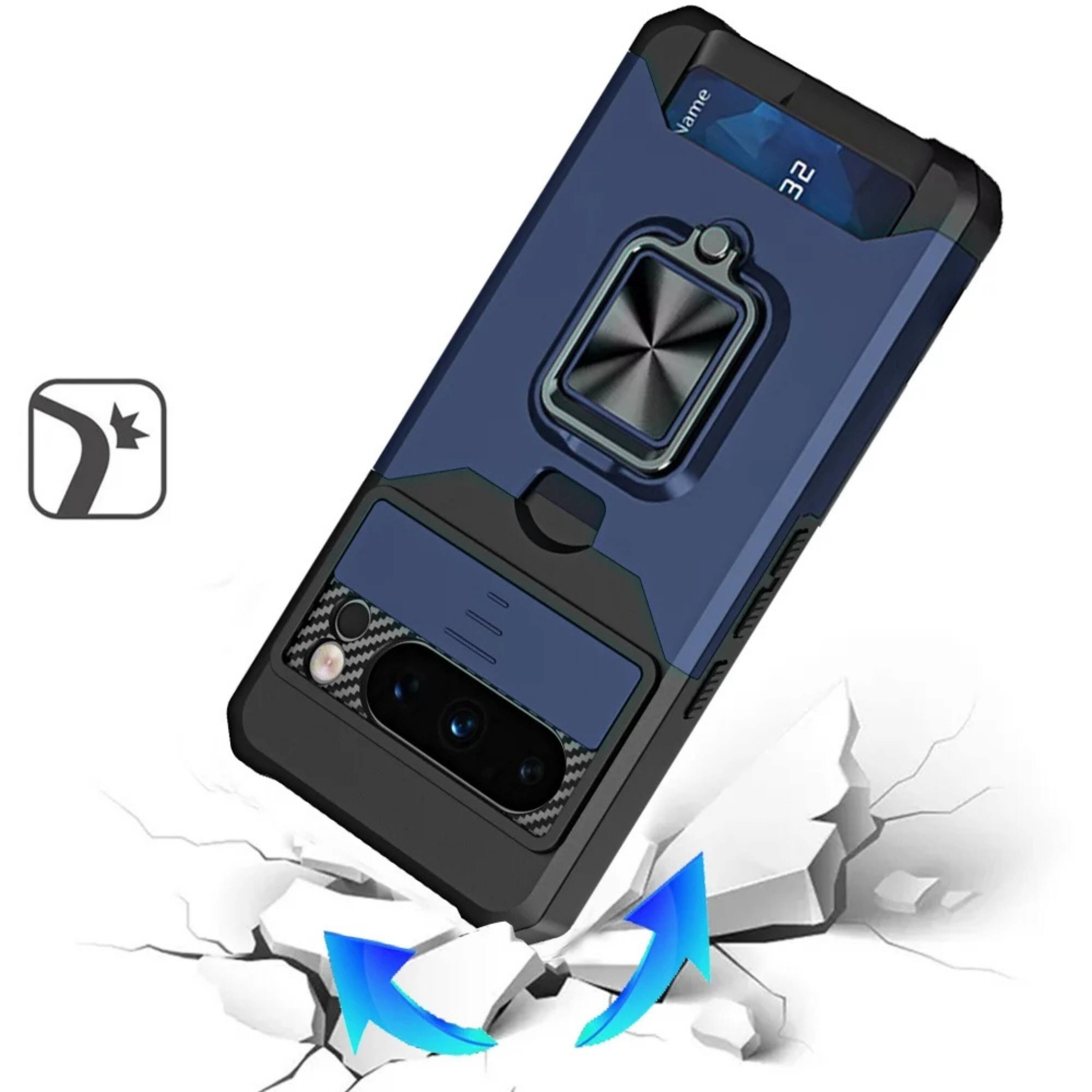 Angle. Kitcheniva - Rugged Magnetic Ring Stand Phone Cover With Card Holder And Lens Protection For Google Pixel 11 Pro XL Blue - Blue.