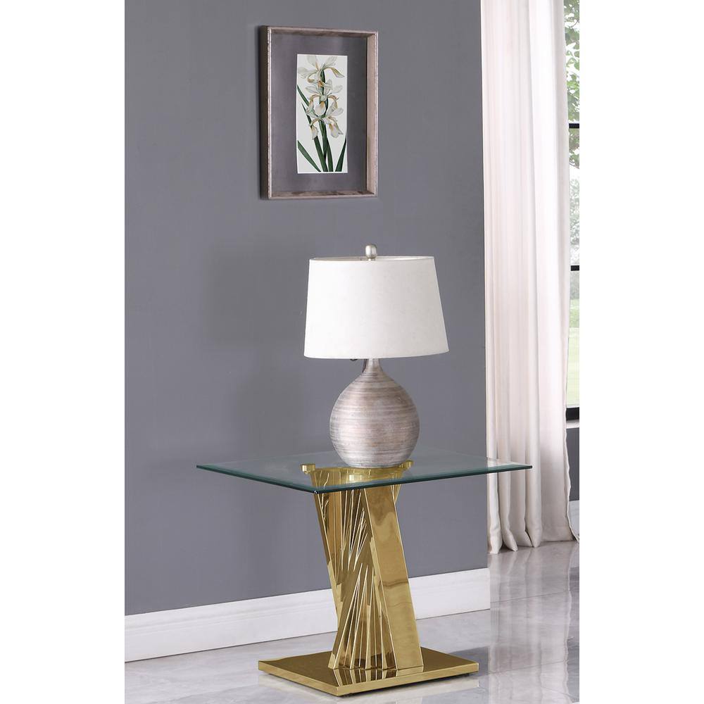 Angle. Best Quality Furniture - Glass End Table with Stainless Steel Gold Base - Glass.