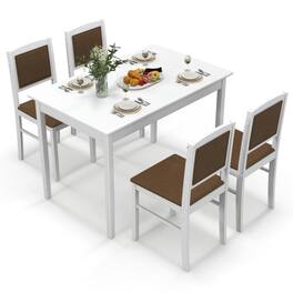 Pefilos - 5-Piece Dining Set for 4 with Rubber Wood Legs for Small Dining Room - White