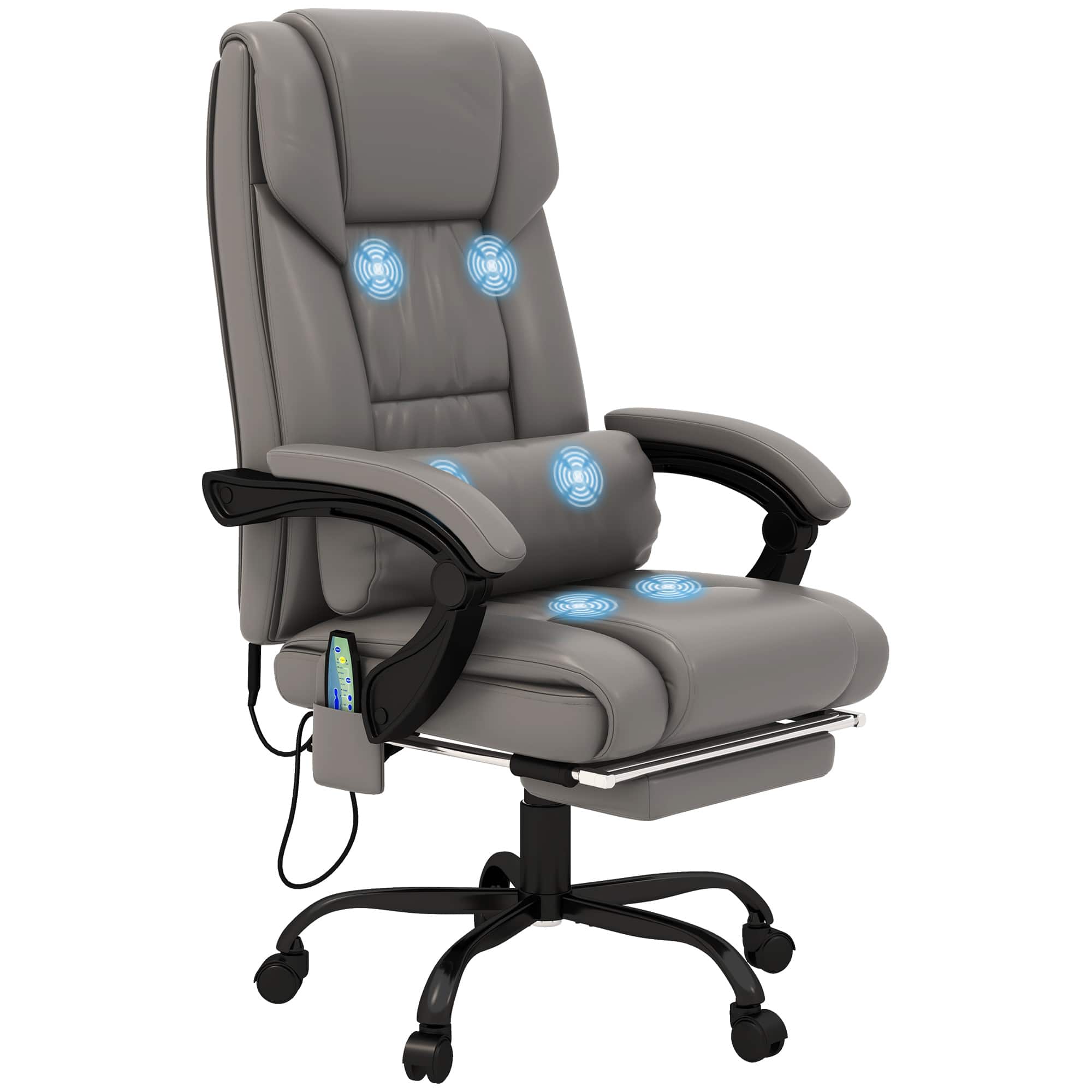 Vinsetto - High Back Massage Office Chair with 6 Vibration Points, PU Leather Reclining Computer Chair - Gray