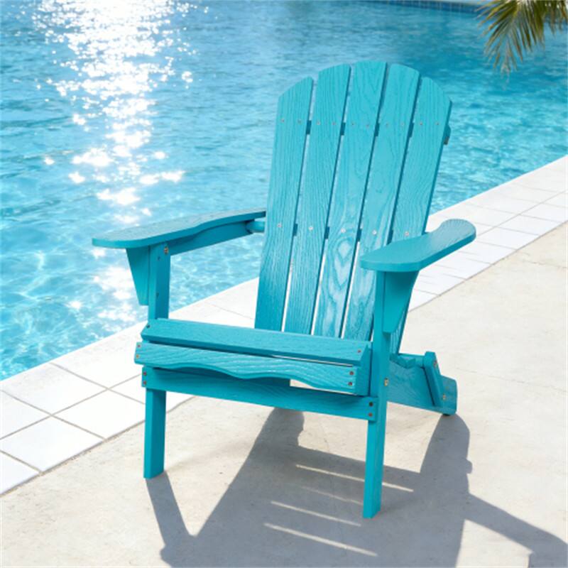 Front. HTUTWOO - Embossed Wooden Outdoor Folding Adirondack Chair - Pre-Assembled, Wood Grain for Garden Backyard Porch Pool Deck Firepit - TURQUOISE BLUE.